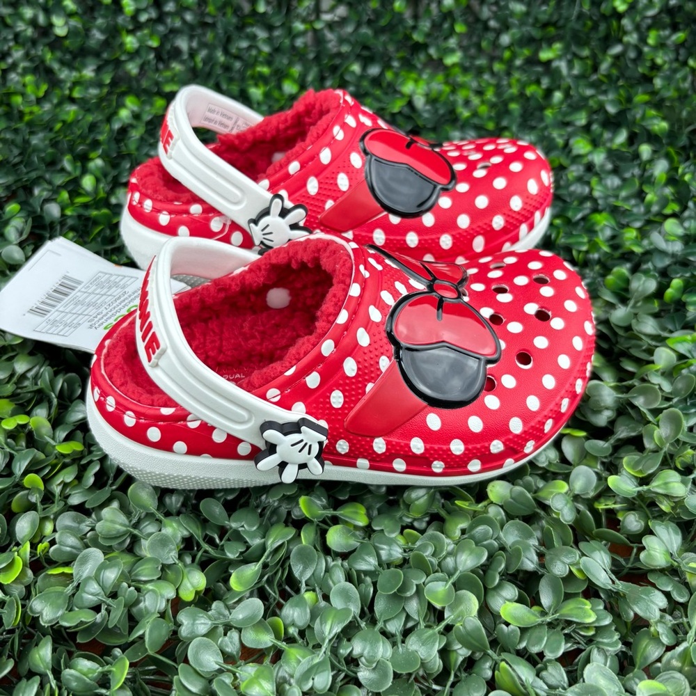 CROCS CLASSIC LINED DISNEY RED POLKA DOT MINNIE BOW SANDALS SIZE 9 KIDS - Picture 2 of 8